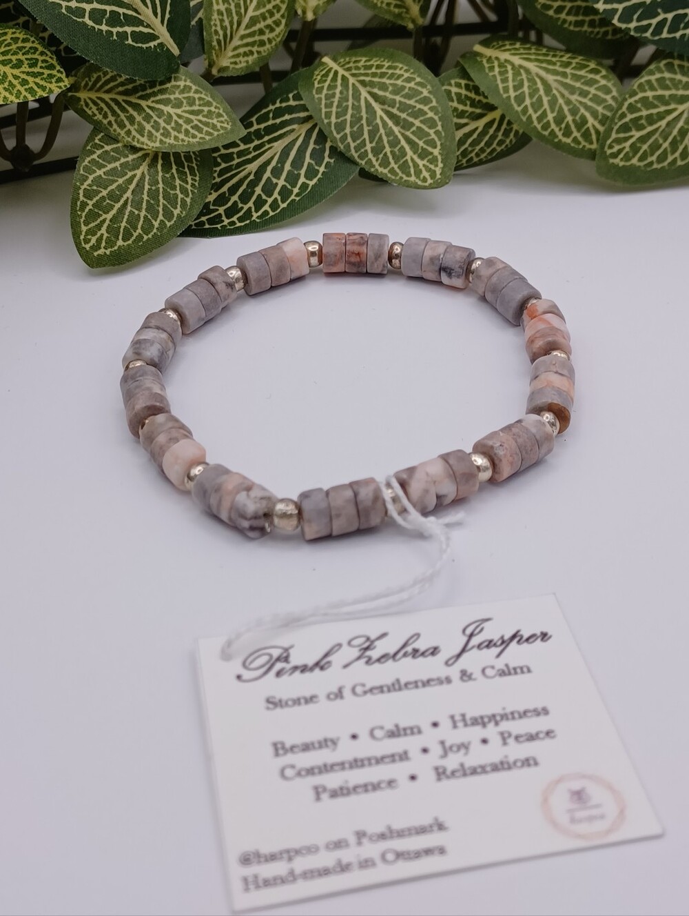 Pink Zebra Jasper Healing Crystal Stretch Bracelet